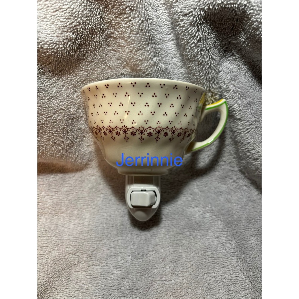 Handcrafted Vintage Teacup Night Light Ceramic Upcycled Plug In Wall Light Cream